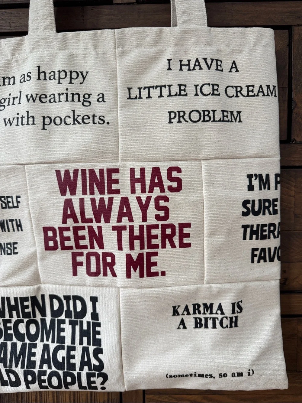 Pamela Barsky Patchwork Canvas Tote Bag Funny Quotes Eco Market Shoulder Bag